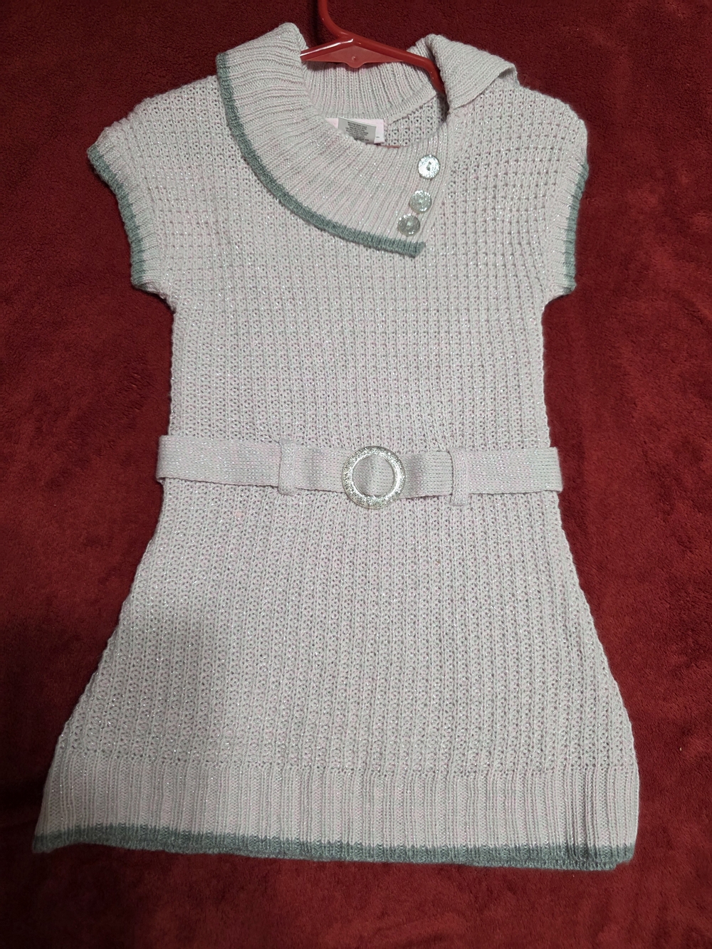 Little Lass Light Pink Knit Belted Dress with Silver Buckle